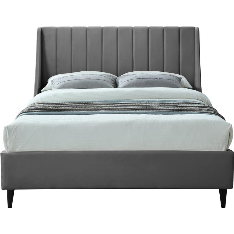 Maklaine Modern Soft Velvet Upholstered Deep Channel Tufted Full Bed in Gray