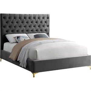 Maklaine Contemporary Solid Wood Tufted Velvet Full Bed in Gray