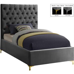 maklaine contemporary solid wood tufted velvet twin bed in gray
