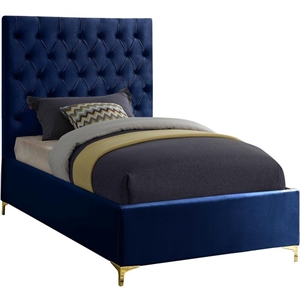Maklaine Contemporary Solid Wood Tufted Velvet Twin Bed in Navy