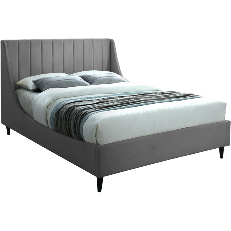 Maklaine Contemporary Gray Velvet Upholstered King Bed