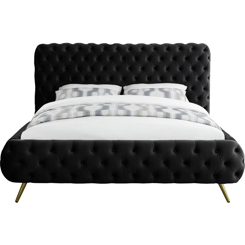 Maklaine Contemporary Solid Wood Tufted Velvet King Bed in Black
