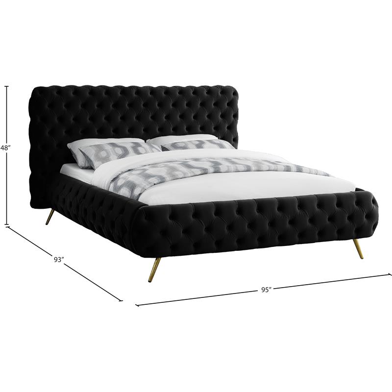Maklaine Contemporary Solid Wood Tufted Velvet King Bed in Black