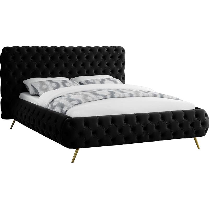 Maklaine Contemporary Solid Wood Tufted Velvet King Bed in Black