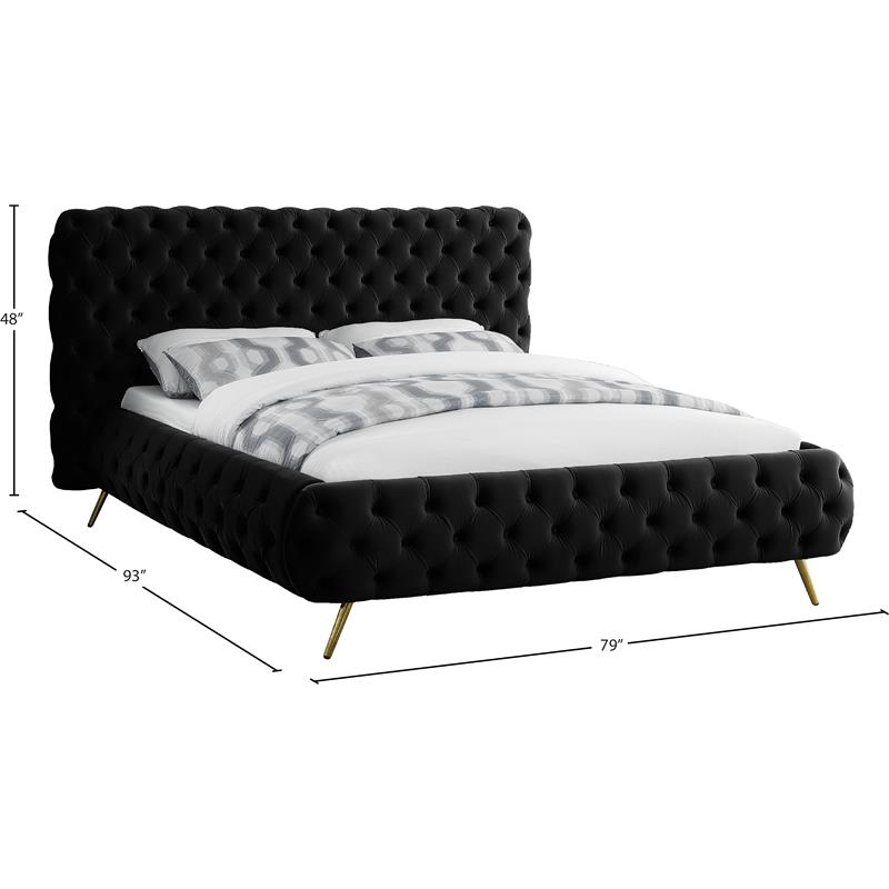 Maklaine Contemporary Solid Wood Tufted Velvet Queen Bed in Black