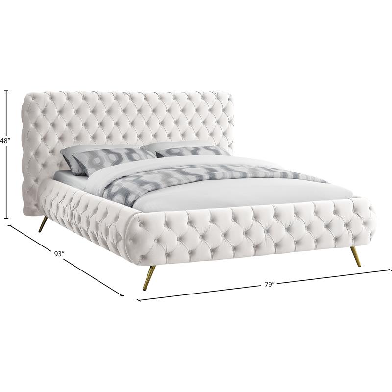 Maklaine Contemporary Solid Wood Tufted Velvet Queen Bed in Cream
