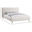 Maklaine Contemporary Solid Wood Tufted Velvet Queen Bed in Cream