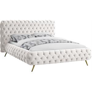Maklaine Contemporary Solid Wood Tufted Velvet Queen Bed in Cream