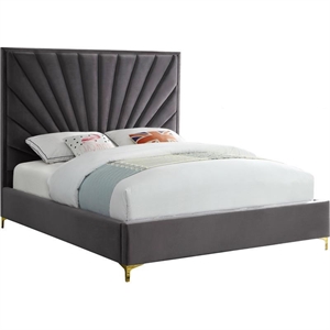 Maklaine Contemporary Solid Wood and Velvet King Bed in Gray