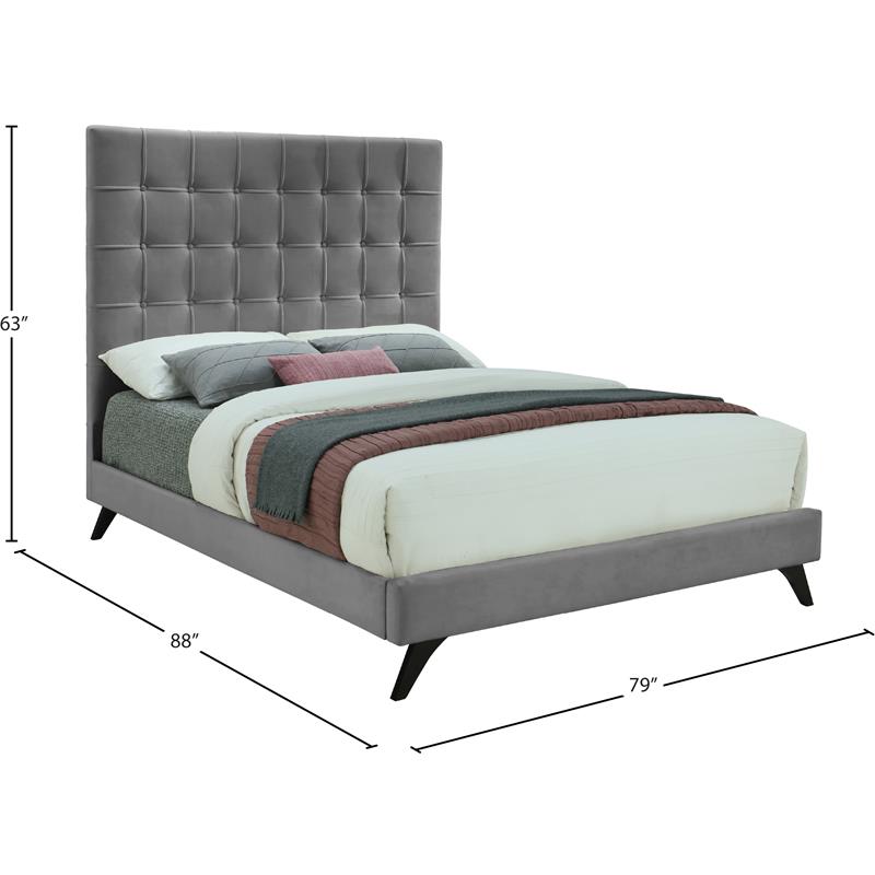Maklaine Contemporary Upholstery Gray Velvet King Bed
