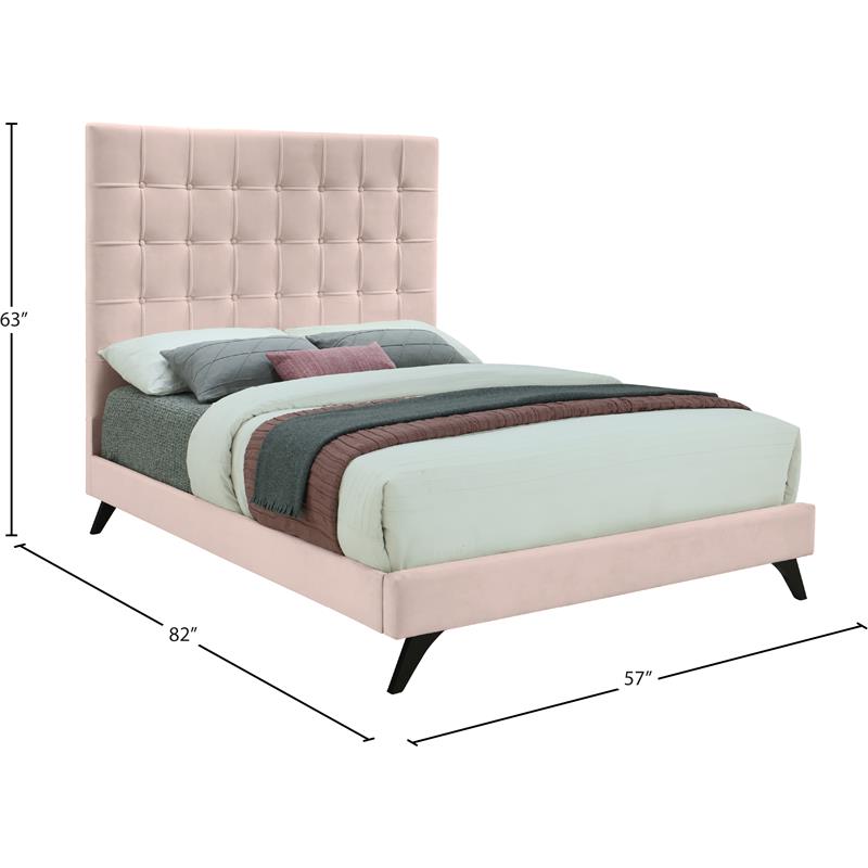 Maklaine Contemporary Upholstery Pink Velvet Full Bed