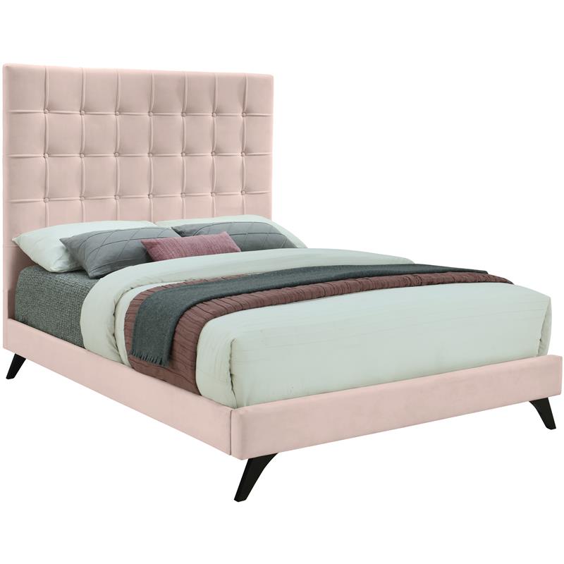 Maklaine Contemporary Upholstery Pink Velvet Full Bed