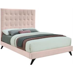 Maklaine Contemporary Upholstery Pink Velvet Full Bed