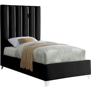 maklaine contemporary solid wood and velvet twin bed in black