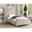 Maklaine Solid Wood Tufted Velvet Wing Back Twin Bed in Cream