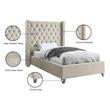 Maklaine Solid Wood Tufted Velvet Wing Back Twin Bed in Cream