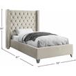 Maklaine Solid Wood Tufted Velvet Wing Back Twin Bed in Cream