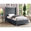 Maklaine Solid Wood Tufted Velvet Wing Back Twin Bed in Gray