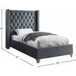Maklaine Solid Wood Tufted Velvet Wing Back Twin Bed in Gray