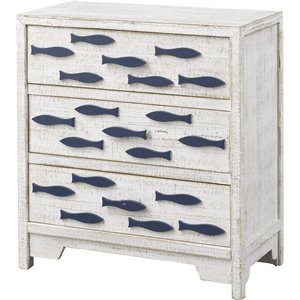 maklaine mid-century three drawer chest in white and blue