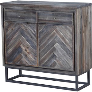 maklaine mid-century solid wood 2-door/drawer cabinet in oak herringbone finish