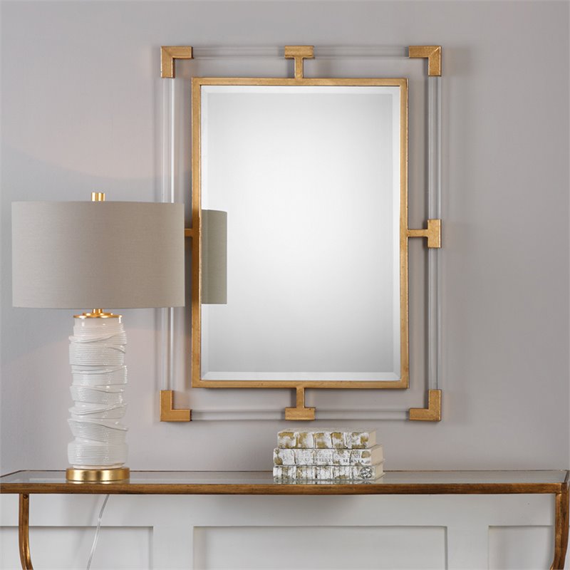 Maklaine Contemporary Decorative Glass Mirror in Gold