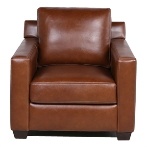 maklaine transitional leather topstitched accent leather chair in camel brown