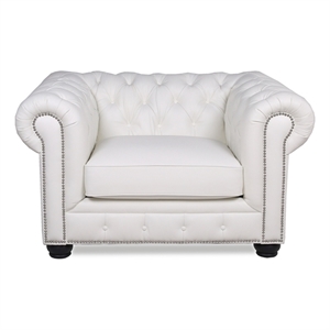 maklaine traditional leather chesterfield accent chair in blanco white