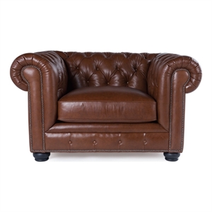 maklaine traditional leather chesterfield accent chair in cobblestone gray