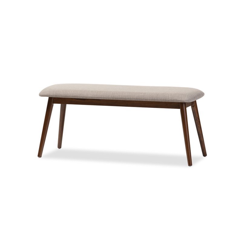 Maklaine Transitional Styled Fabric Dining Bench in Light Gray