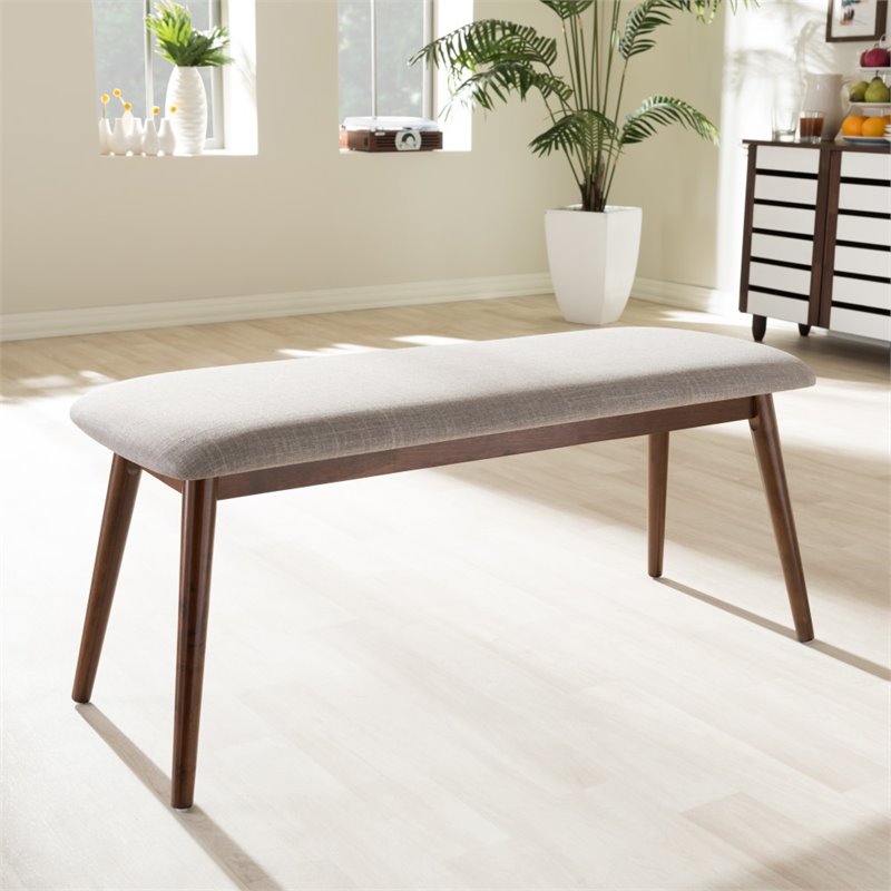 Maklaine Transitional Styled Fabric Dining Bench in Light Gray