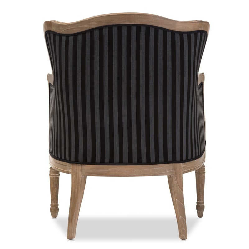 Maklaine Traditional Wood/Cotton Stripes Pattern Accent Chair in Black/Gray