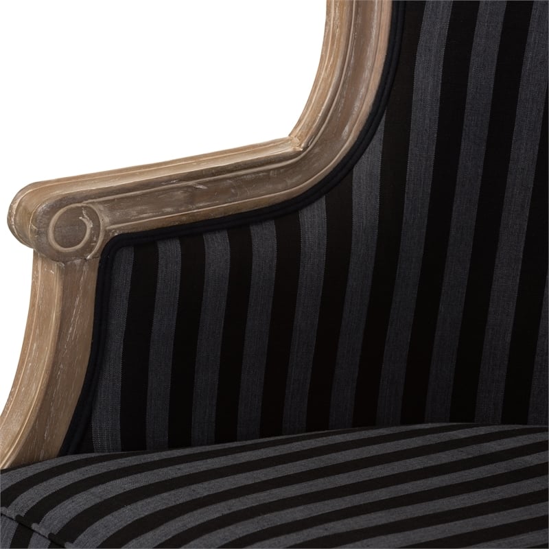 Maklaine Traditional Wood/Cotton Stripes Pattern Accent Chair in Black/Gray