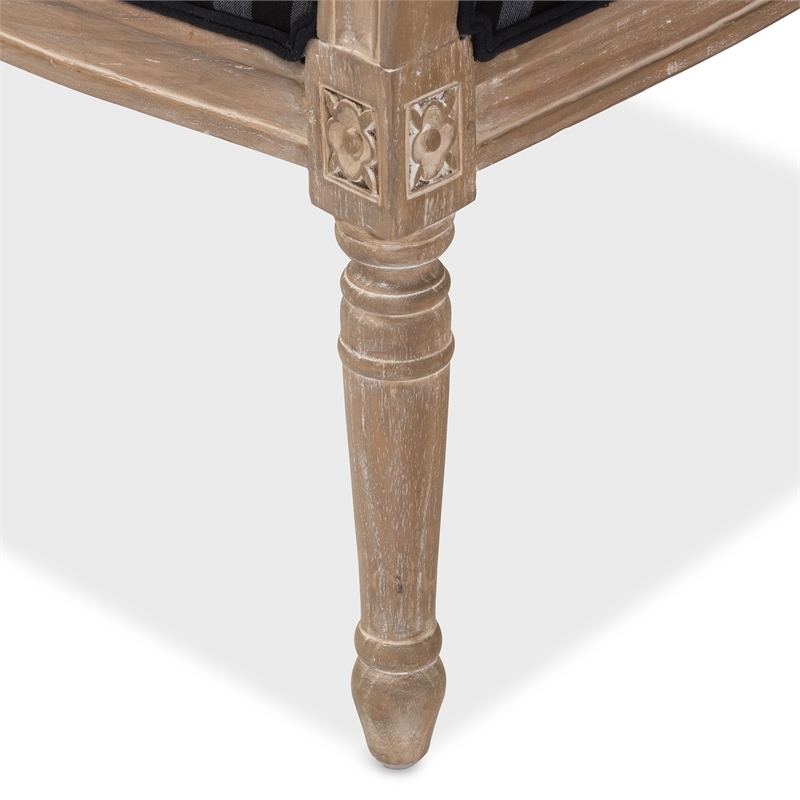 Maklaine Traditional Wood/Cotton Stripes Pattern Accent Chair in Black/Gray