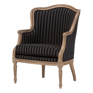 Maklaine Traditional Wood/Cotton Stripes Pattern Accent Chair in Black/Gray