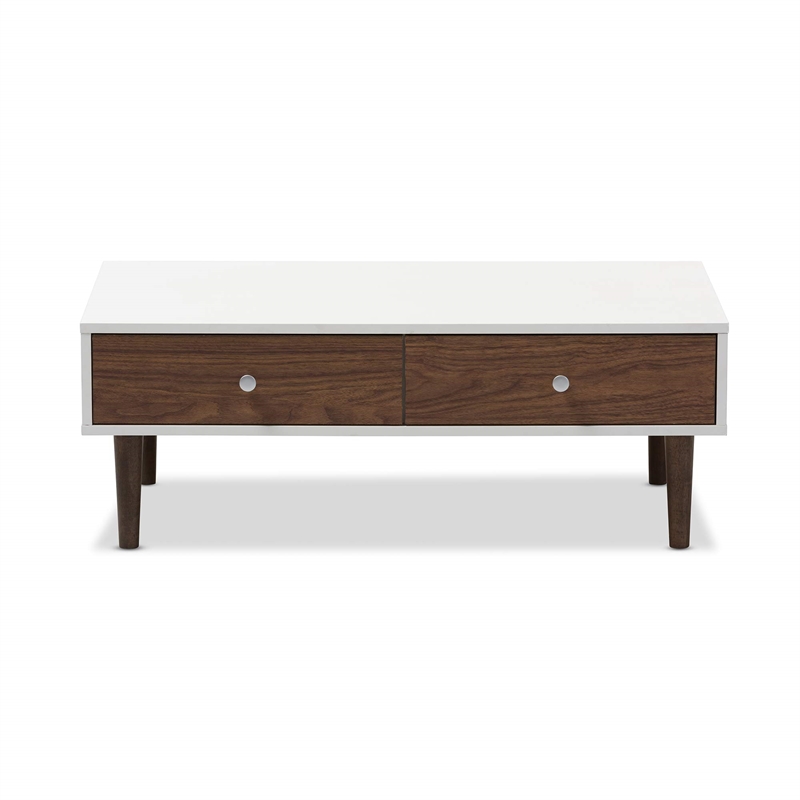 Maklaine Modern Wood Top Storage Coffee Table in White and Brown