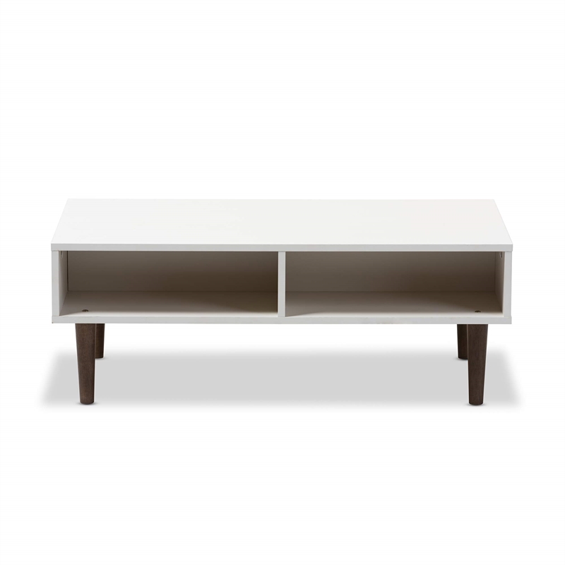 Maklaine Modern Wood Top Storage Coffee Table in White and Brown