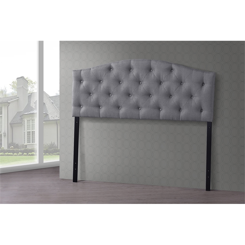 Maklaine Modern Upholstered Tufted Full Panel Headboard in Gray