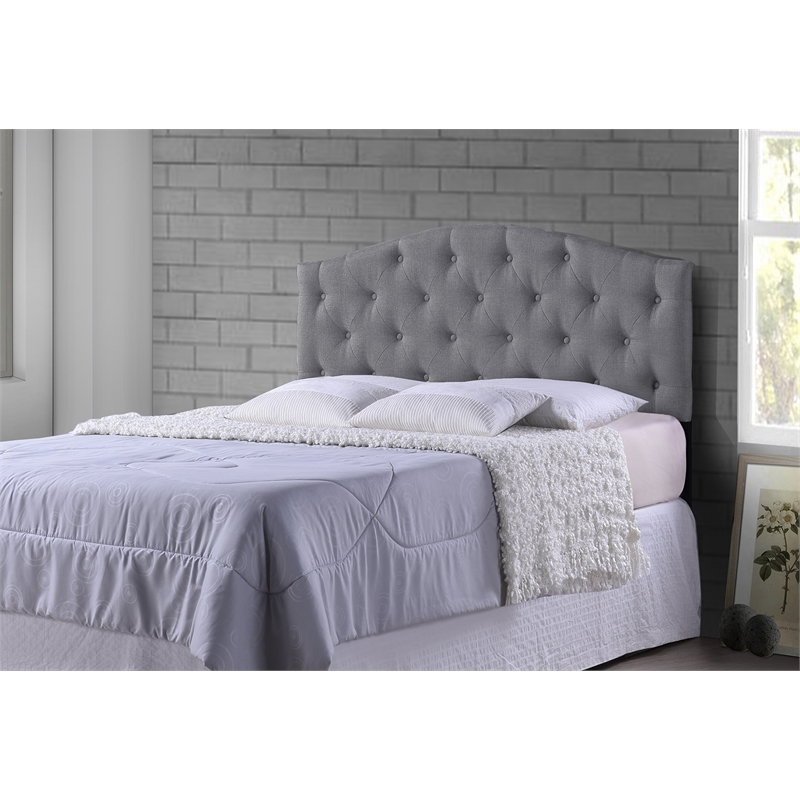 Maklaine Modern Upholstered Tufted Full Panel Headboard in Gray