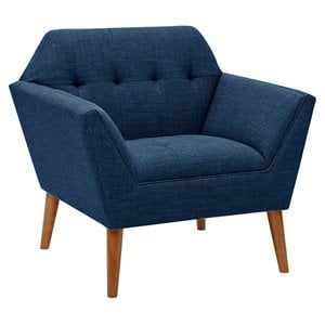 Maklaine 31.5&quot Mid-Century Fabric and Solid Wood Lounge Chair in Blue