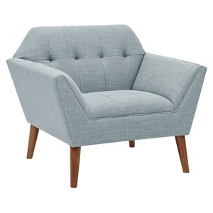 Maklaine 31.5&quot Mid-Century Fabric and Solid Wood Lounge Chair in Blue/ Pecan