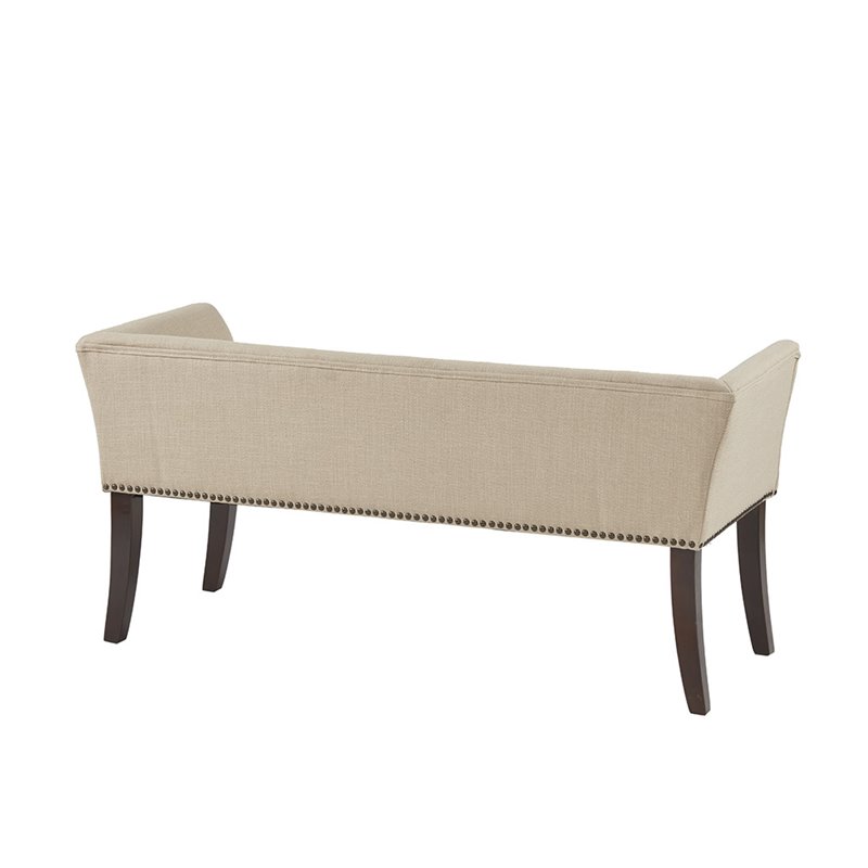 Maklaine Transitional Solid Wood and Fabric Upholstered Accent Bench in Cream