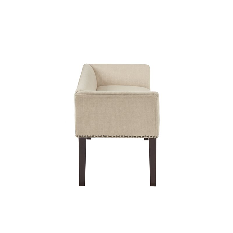 Maklaine Transitional Solid Wood and Fabric Upholstered Accent Bench in Cream