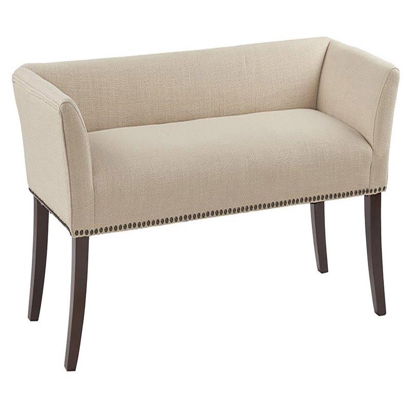 Maklaine Transitional Solid Wood and Fabric Upholstered Accent Bench in Cream