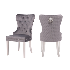 Maklaine Stainless Steel 2 Piece Chair Finish with Velvet Fabric in Dark Gray
