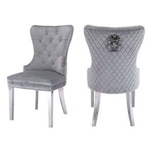 Maklaine 19&quot Upholstered Modern Velvet Dining Chair in Light Gray (Set of 2)