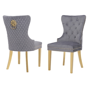 Maklaine 21.65&quot Modern Velvet & Wood Dining Chair in Dark Gray (Set of 2)