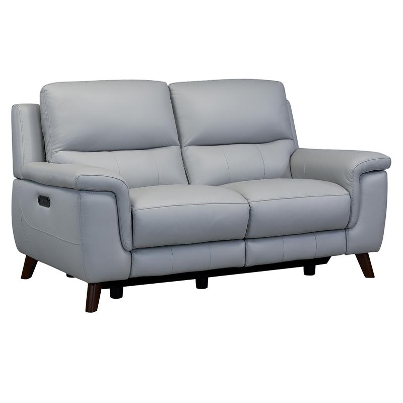 Maklaine Contemporary Genuine Leather/Wood Loveseat in Gray/Espresso