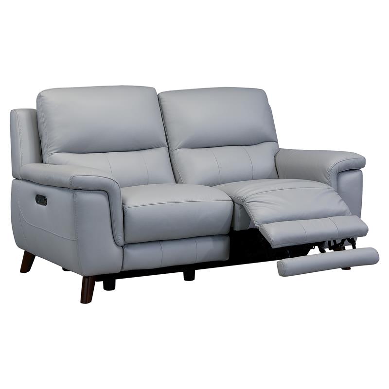 Maklaine Contemporary Genuine Leather/Wood Loveseat in Gray/Espresso