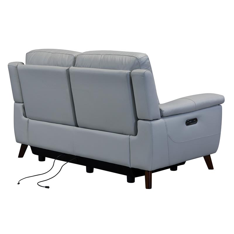 Maklaine Contemporary Genuine Leather/Wood Loveseat in Gray/Espresso